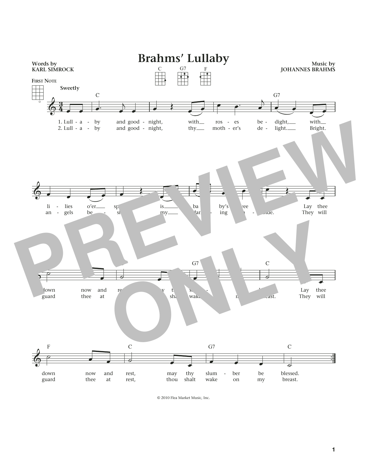 Download Johannes Brahms Lullaby (Cradle Song) (from The Daily U Sheet Music