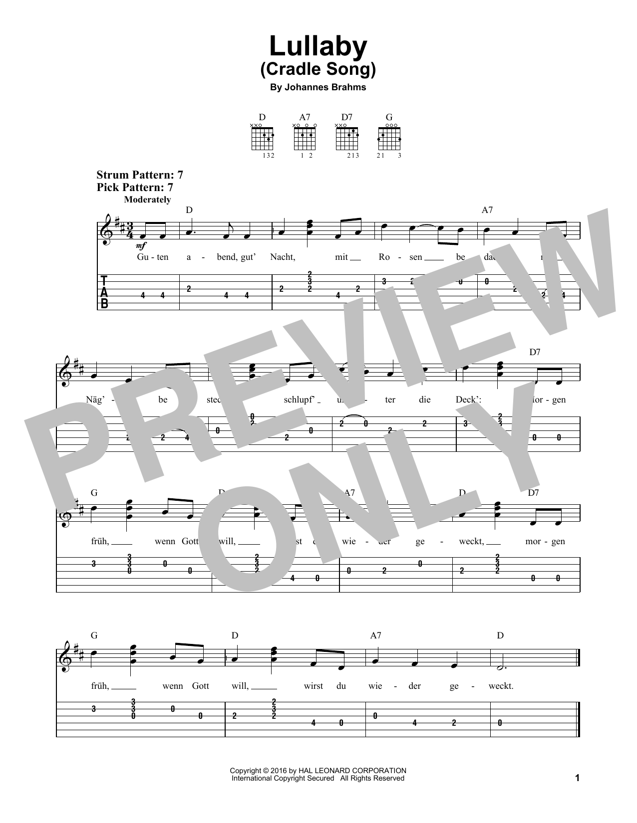 Download Johannes Brahms Lullaby (Cradle Song) Sheet Music