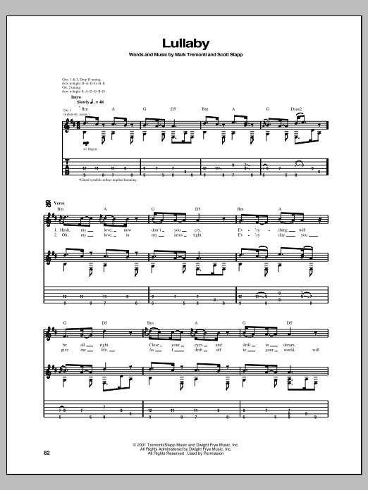 Download Creed Lullaby Sheet Music