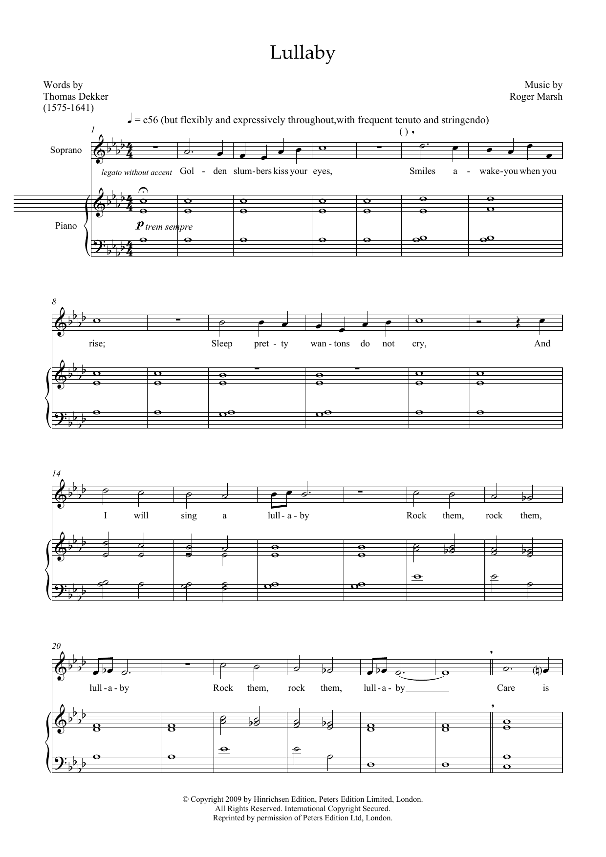 Download Roger Marsh Lullaby (for soprano & marimba) Sheet Music
