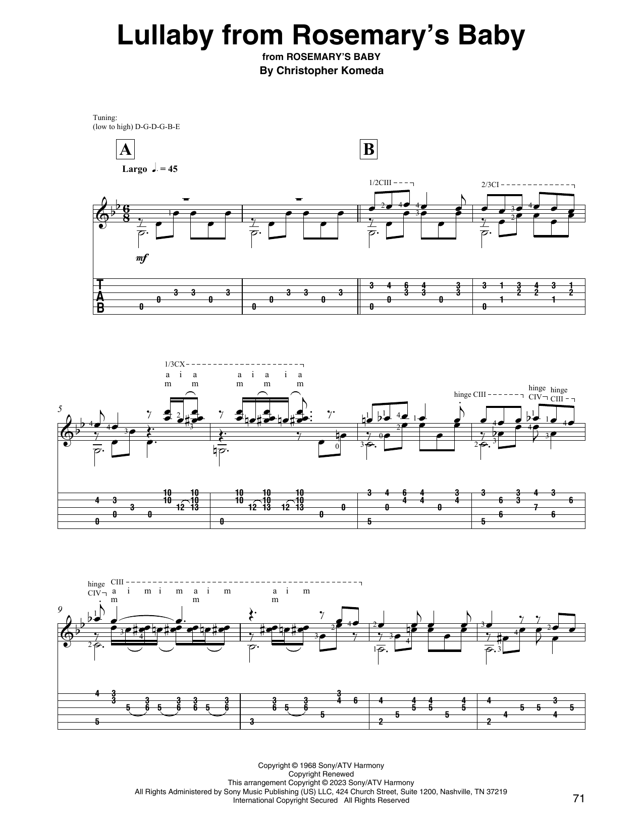 Christopher Komeda Lullaby From Rosemary's Baby sheet music notes printable PDF score