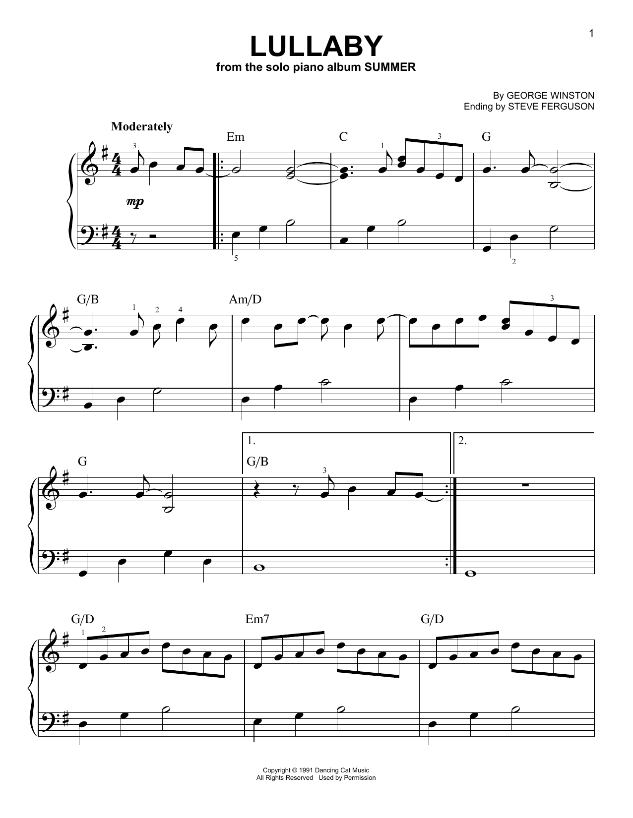Download George Winston Lullaby Sheet Music