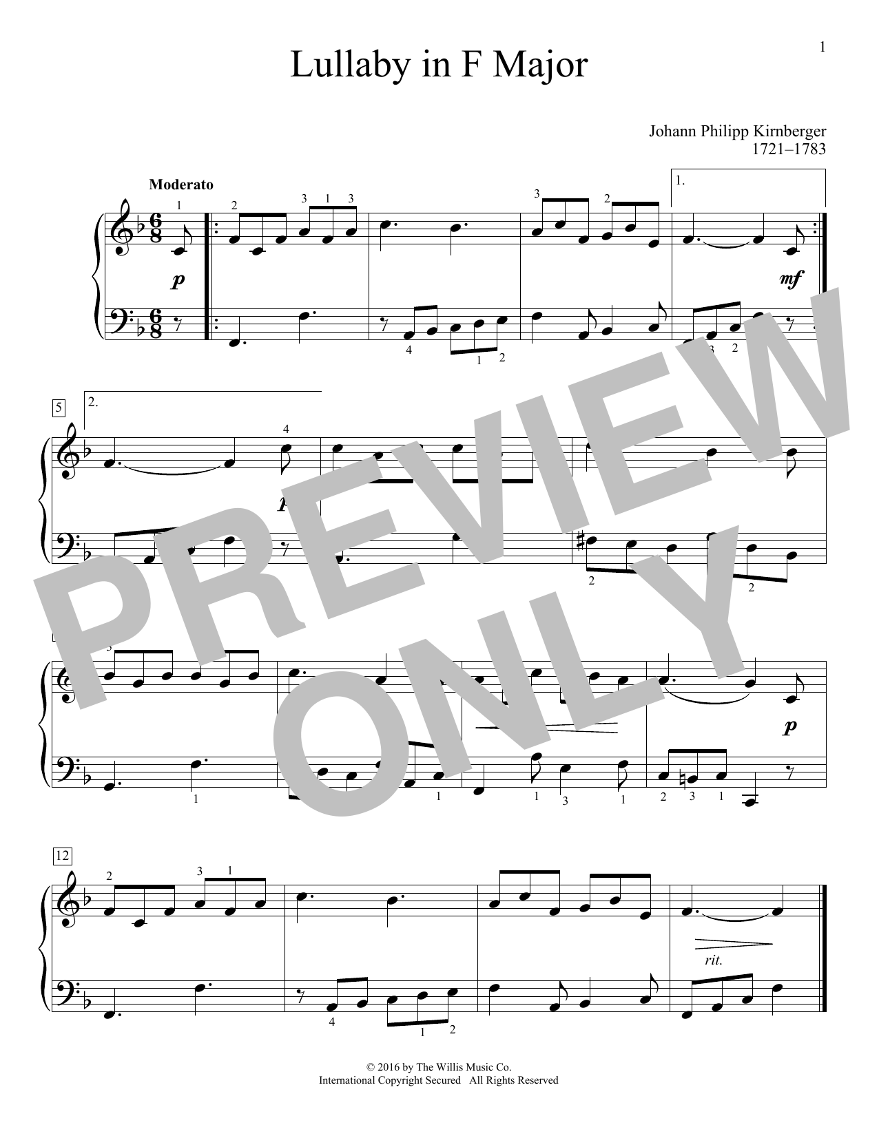 Download Johann Philipp Kirnberger Lullaby In F Major Sheet Music