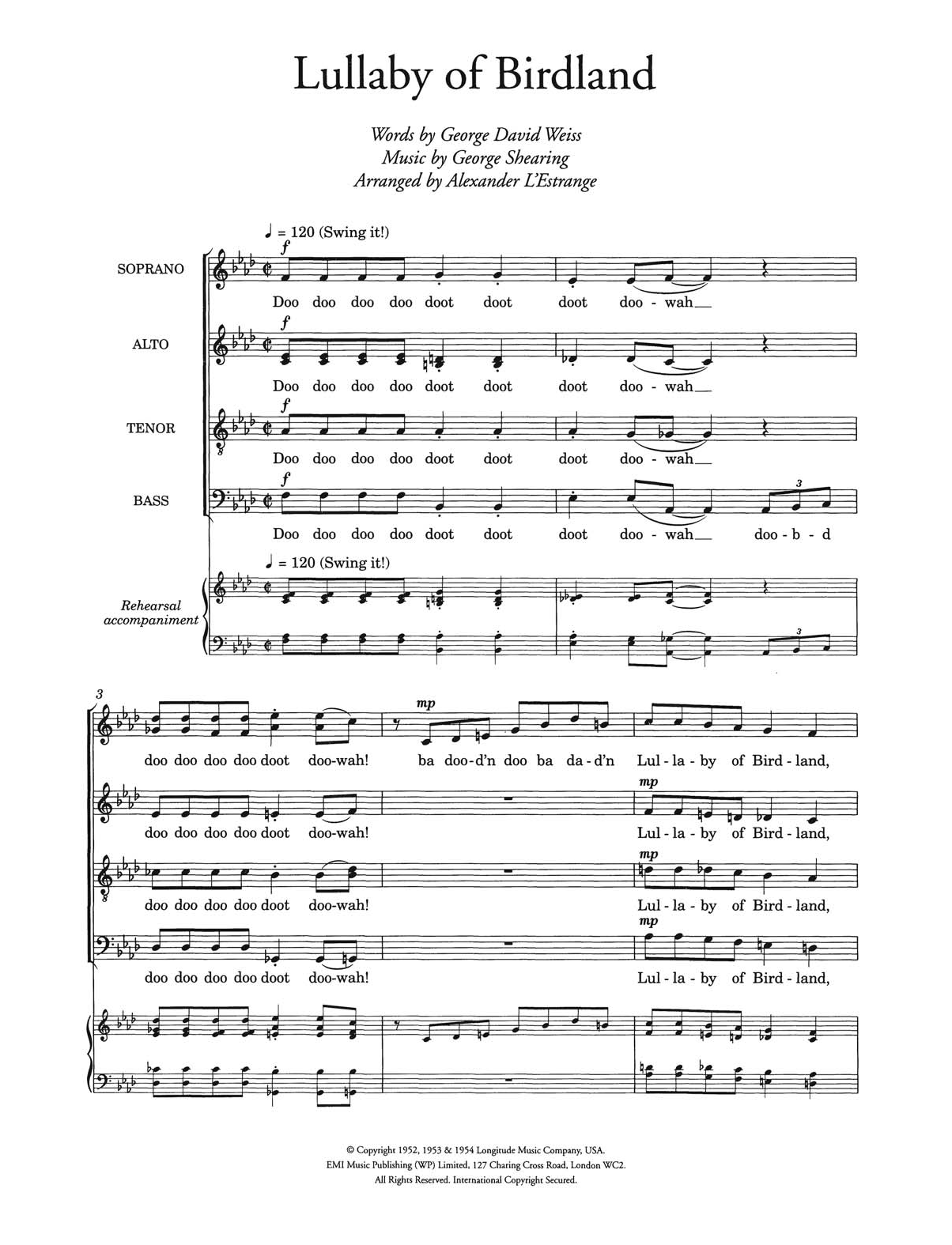 Download Ella Fitzgerald Lullaby Of Birdland (arr. Alexander L'E Sheet Music