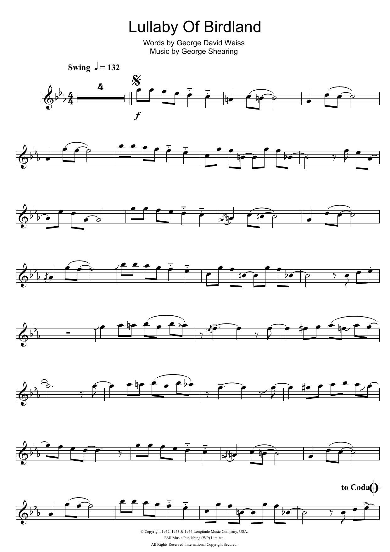 Download Ella Fitzgerald Lullaby Of Birdland Sheet Music
