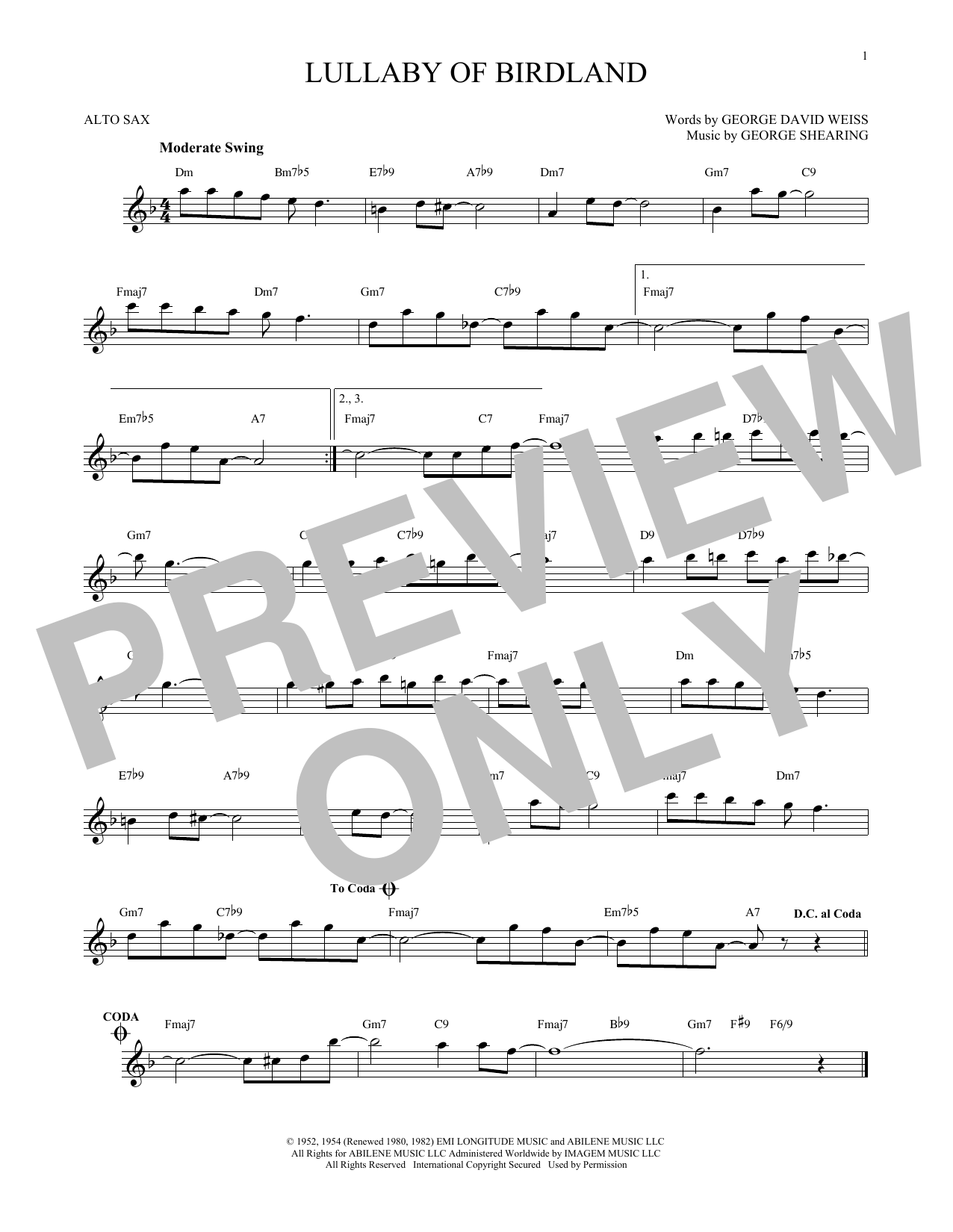 Download George Shearing Lullaby Of Birdland Sheet Music