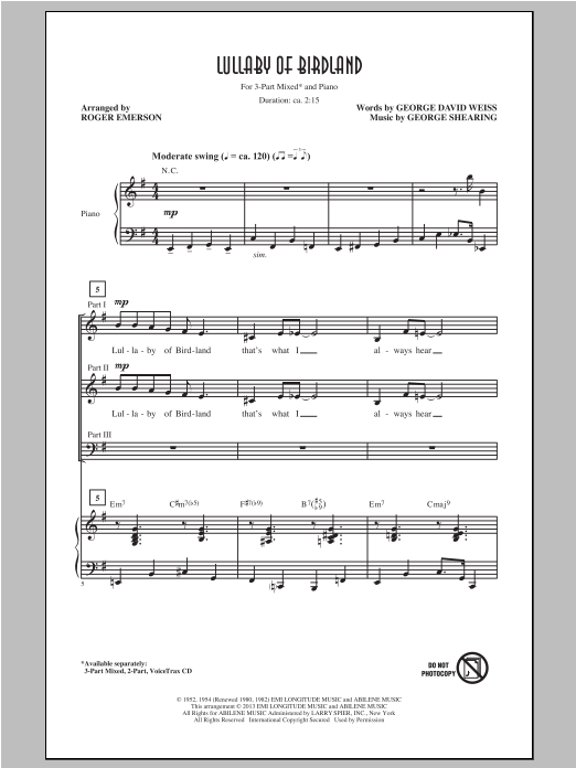 Download Roger Emerson Lullaby Of Birdland Sheet Music