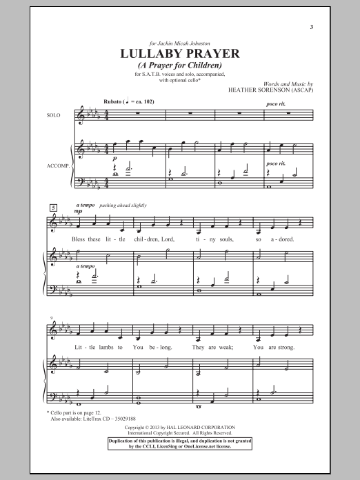 Download Heather Sorenson Lullaby Prayer (A Prayer For Children) Sheet Music