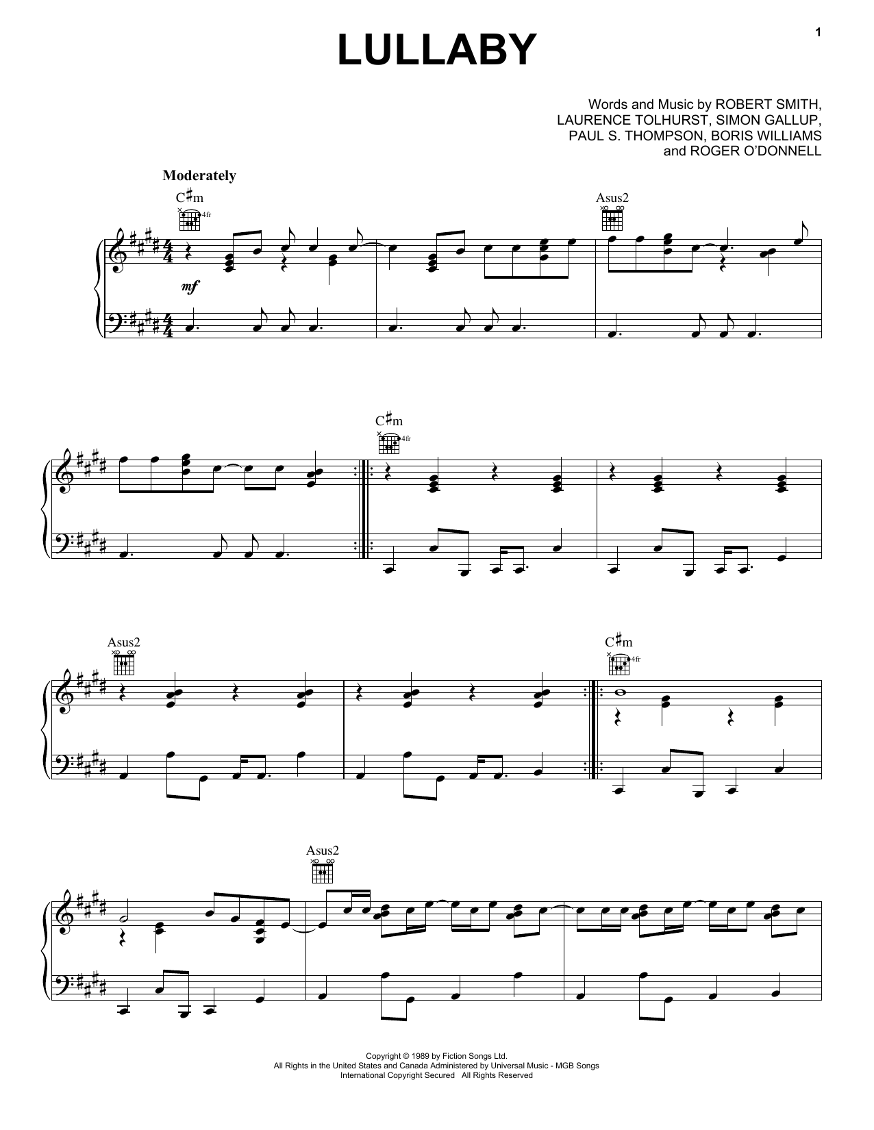 Download The Cure Lullaby Sheet Music