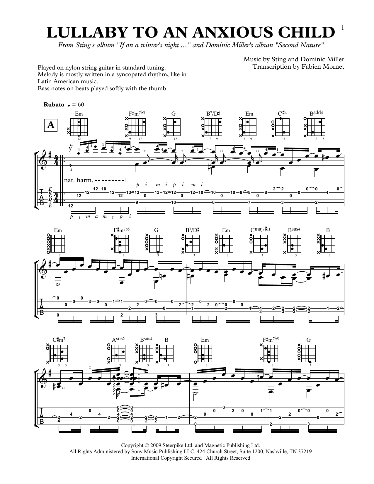 Download Dominic Miller Lullaby To An Anxious Child Sheet Music