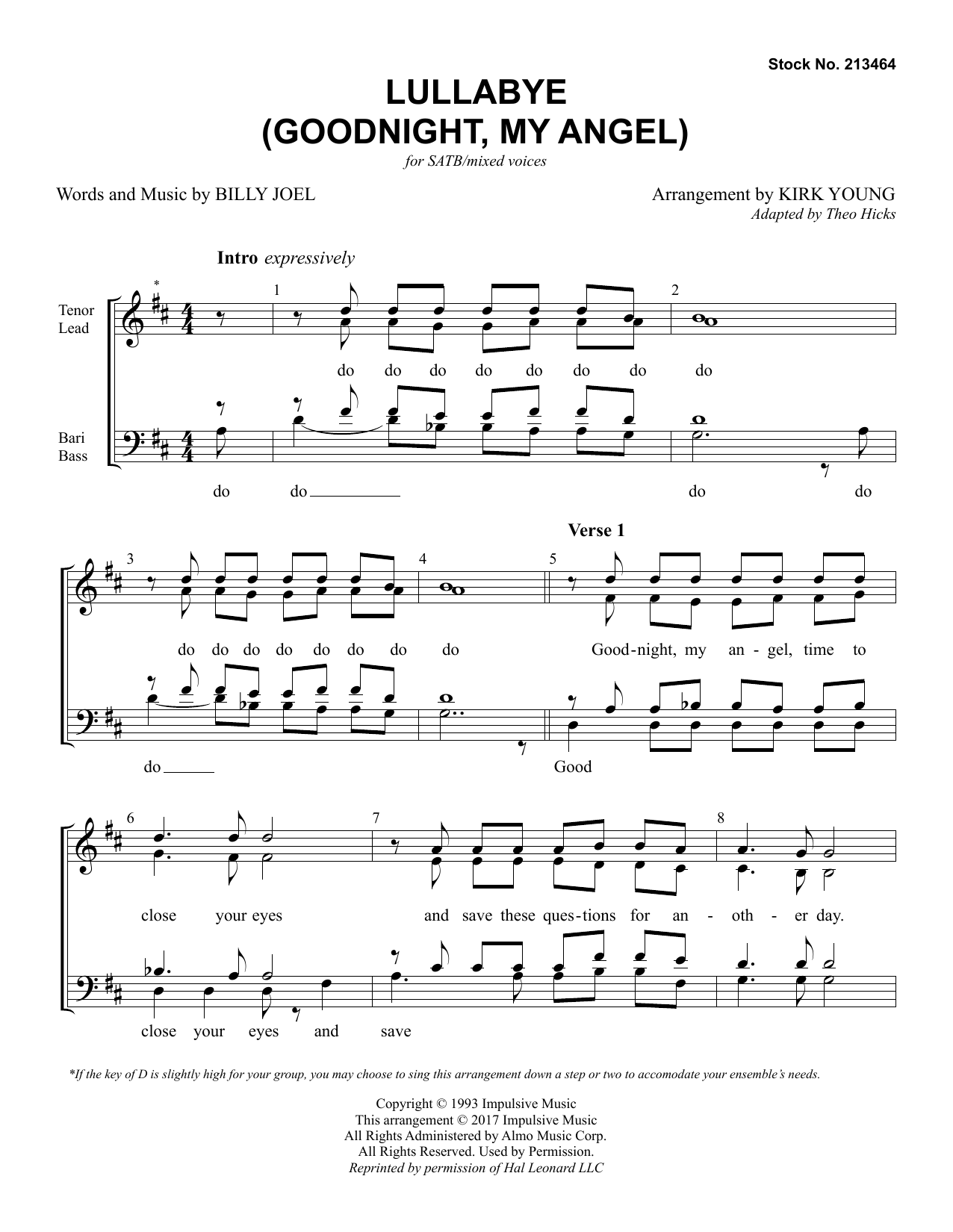 Download Billy Joel Lullabye (Goodnight, My Angel) (arr. Ki Sheet Music