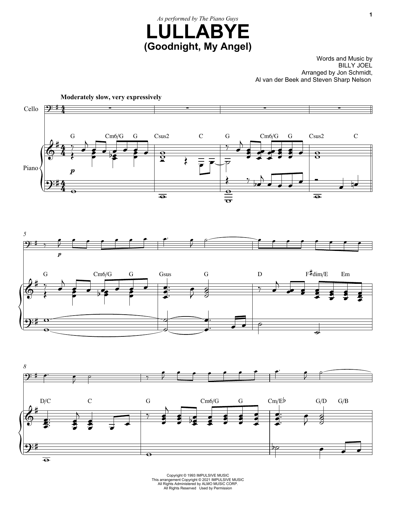 Download The Piano Guys Lullabye (Goodnight, My Angel) Sheet Music