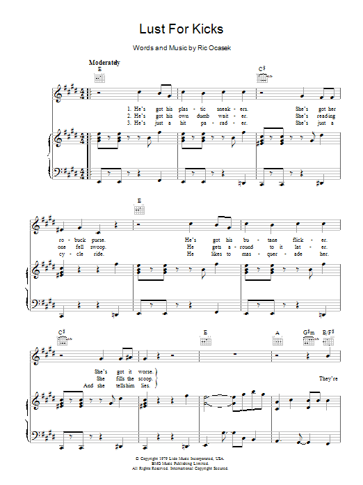 Download The Cars Lust For Kicks Sheet Music