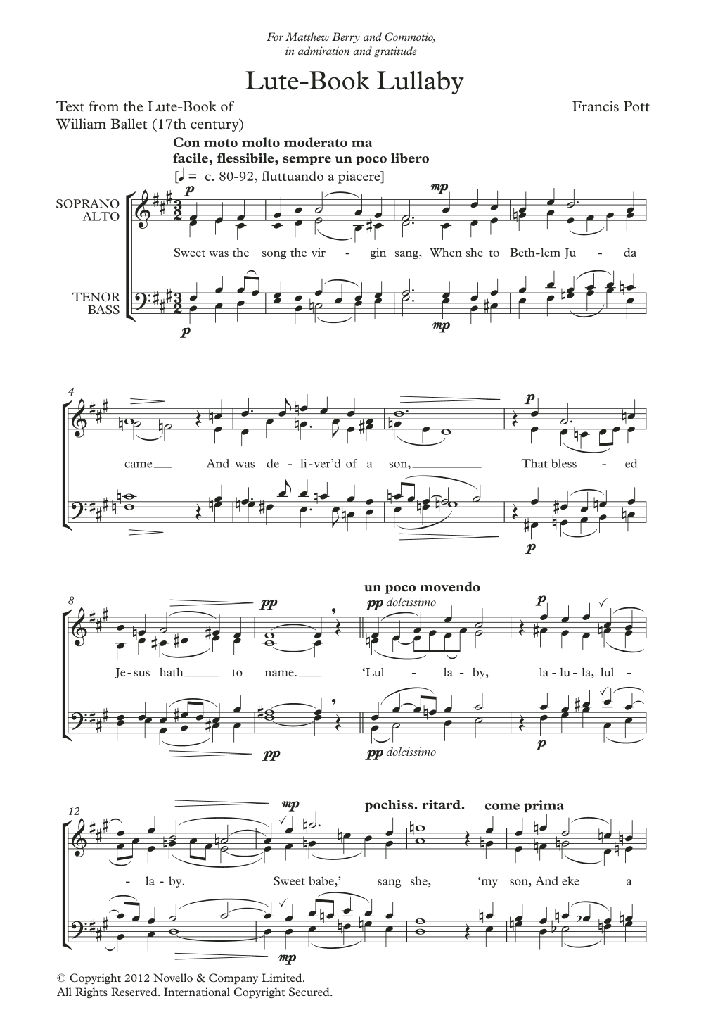 Download Francis Pott Lute-Book Lullaby Sheet Music