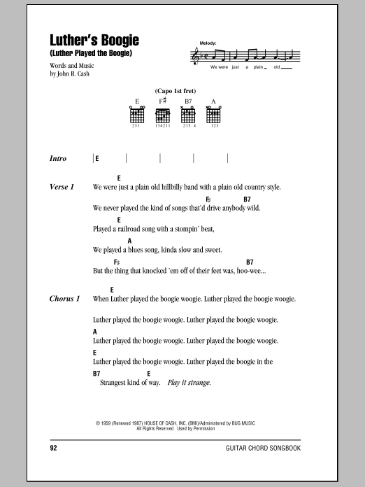 Download Johnny Cash Luther's Boogie (Luther Played The Boog Sheet Music