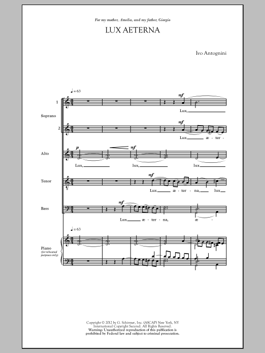 Download Ivo Antognini Lux Aeterna Sheet Music