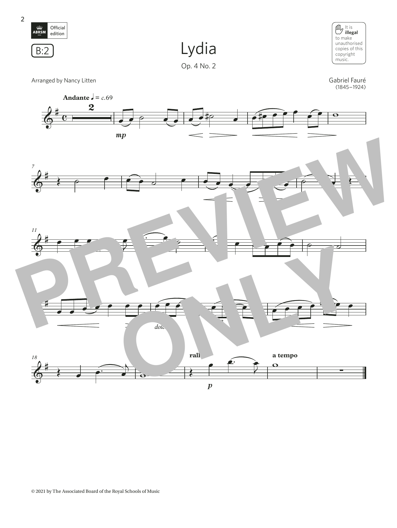 Download Gabriel Faure Lydia, Op. 4 No. 2 (Grade 3 List B2 fr Sheet Music