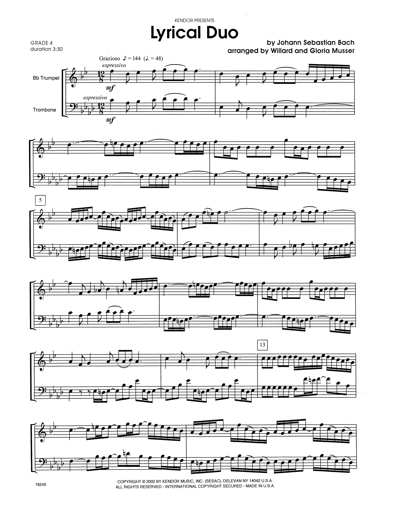 Download Johann Sebastian Bach Lyrical Duo (arr. Willard and Gloria Mu Sheet Music