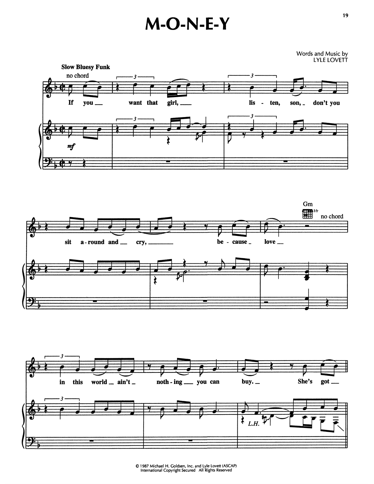 Download Lyle Lovett M-O-N-E-Y (from The Firm) Sheet Music