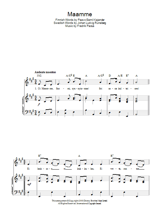 Download Fredrik Pacius Maamme (Finnish National Anthem) Sheet Music