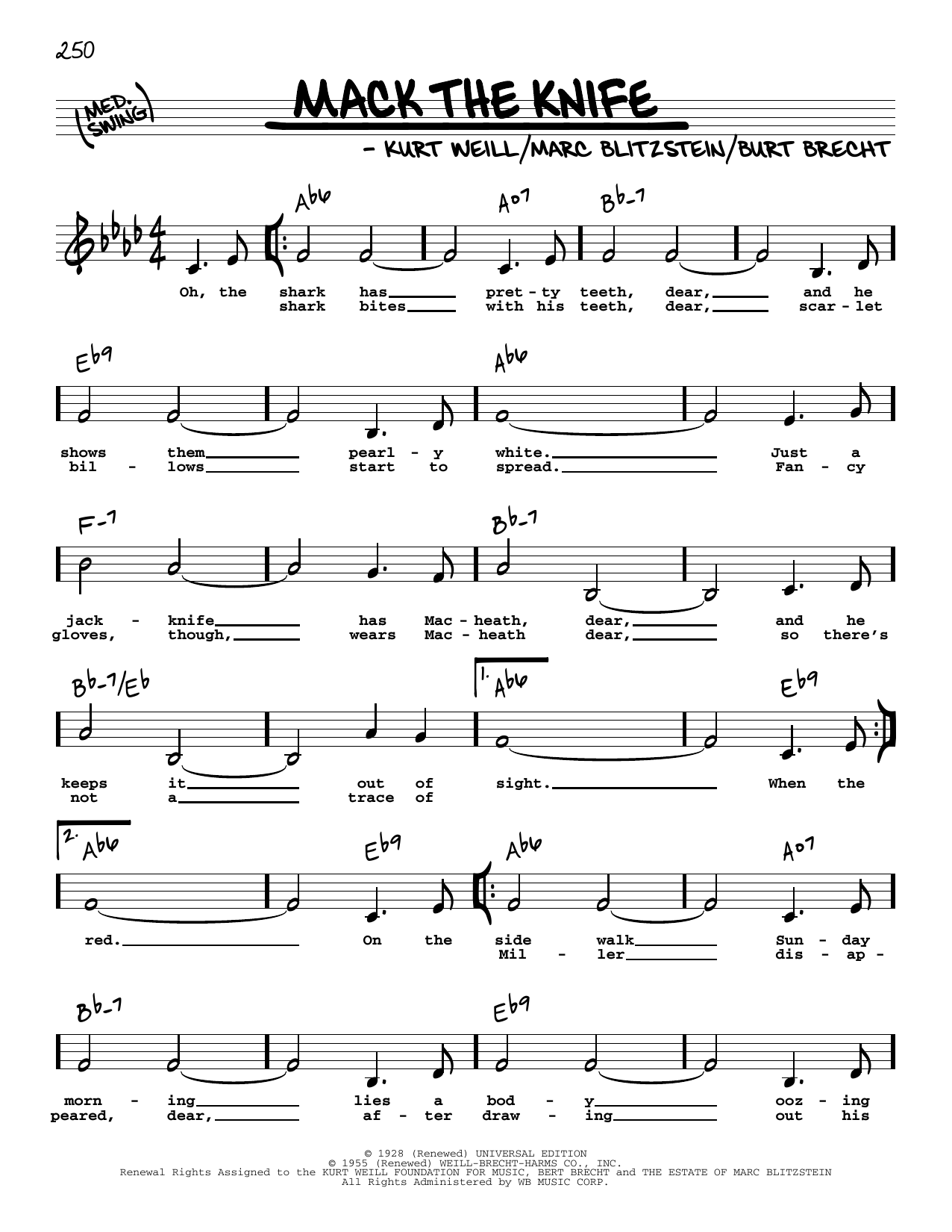 Download Bobby Darin Mack The Knife (Low Voice) Sheet Music