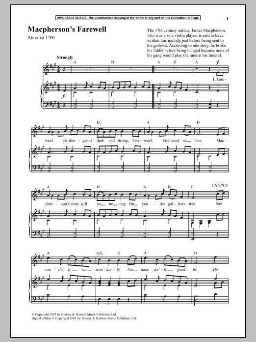 Download Anonymous Macpherson's Farewell Sheet Music
