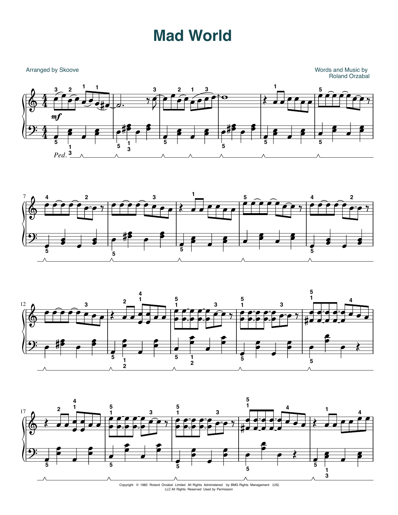 Download Tears For Fears Mad World (arr. Skoove) Sheet Music