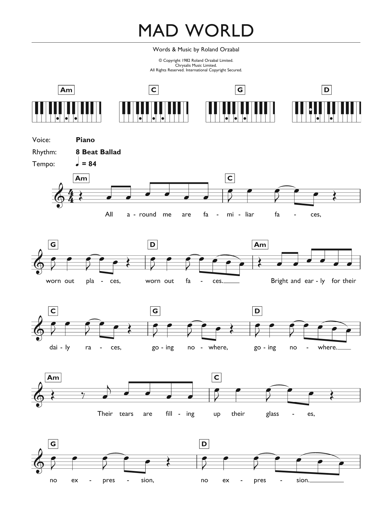 Download Gary Jules Mad World (from Donnie Darko) Sheet Music