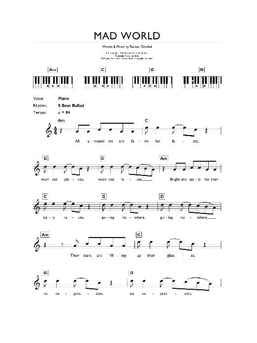 Download Gary Jules & Michael Andrews Mad World (from Donnie Darko) Sheet Music