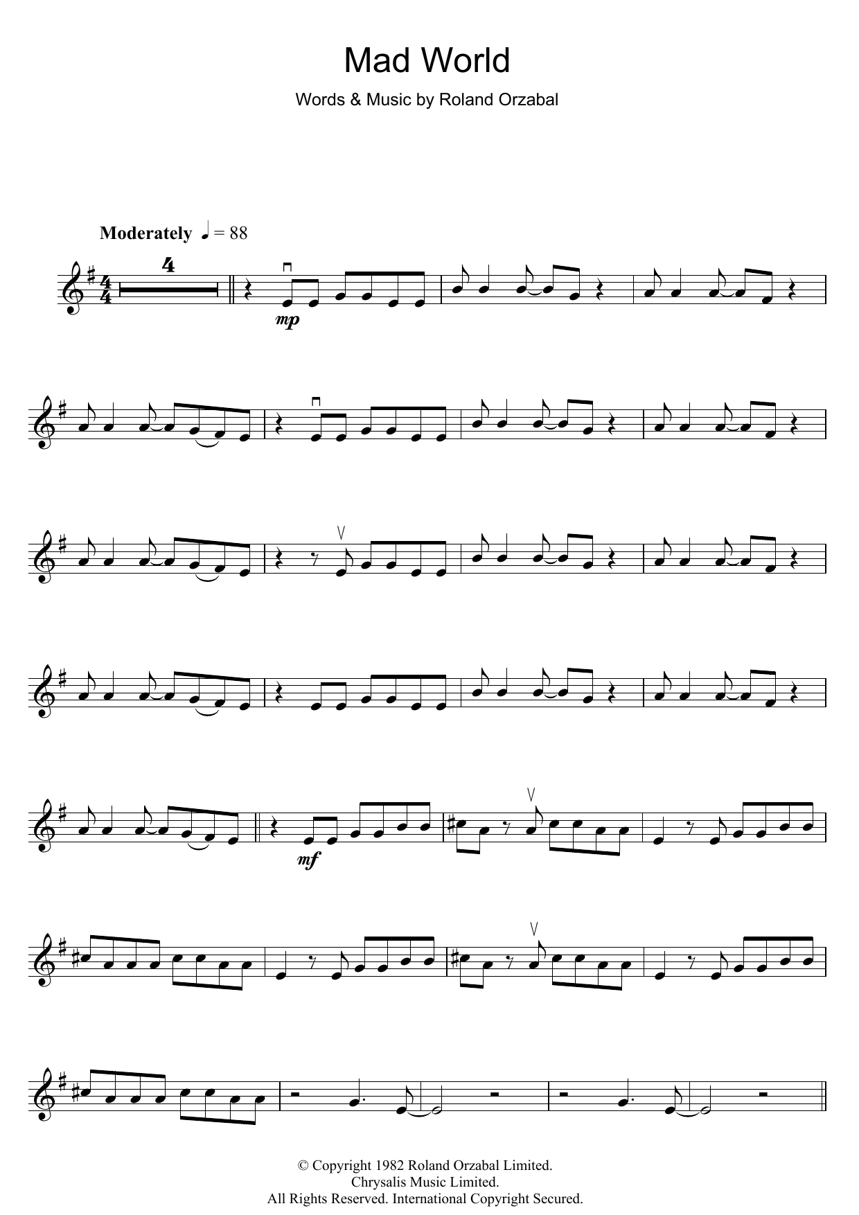 Download Tears for Fears Mad World Sheet Music