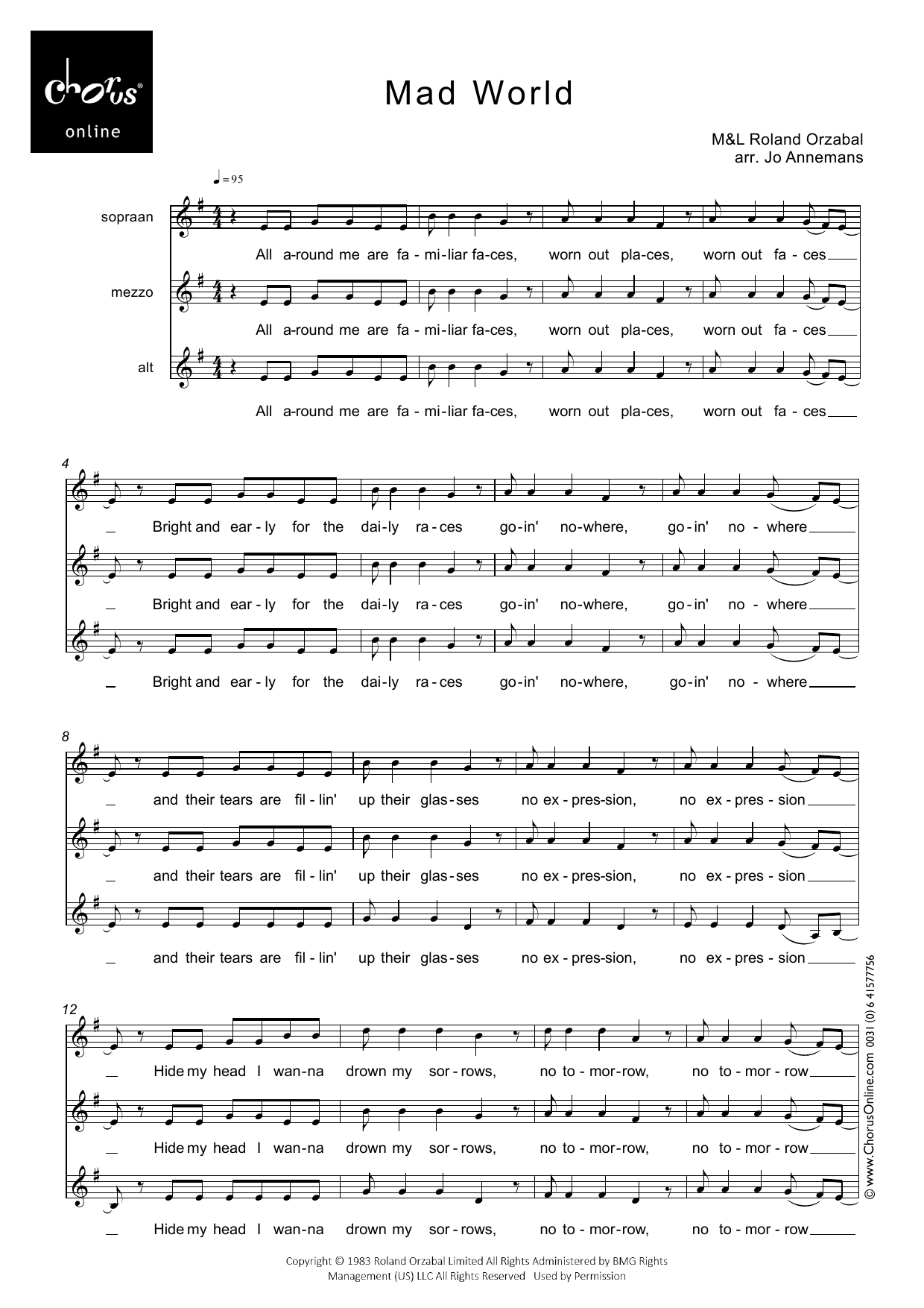 Gary Jules Mad World (arr. Jo Annemans) sheet music notes printable PDF score