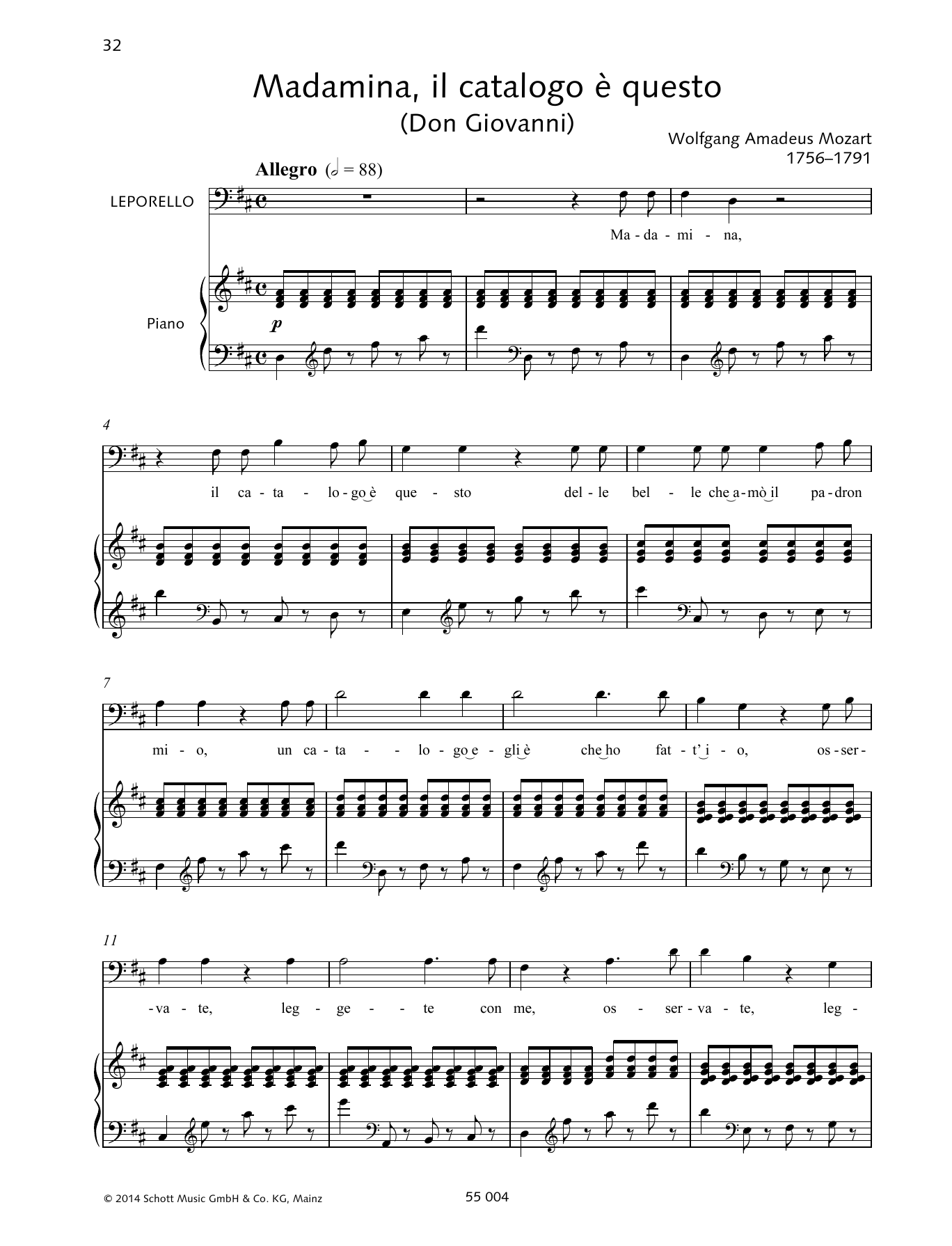Download Wolfgang Amadeus Mozart Madamina, il catalogo è questo Sheet Music