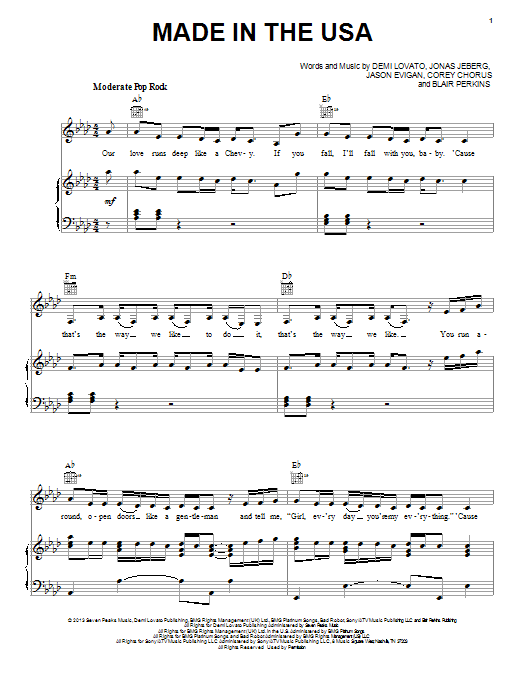 Download Demi Lovato Made In The USA Sheet Music
