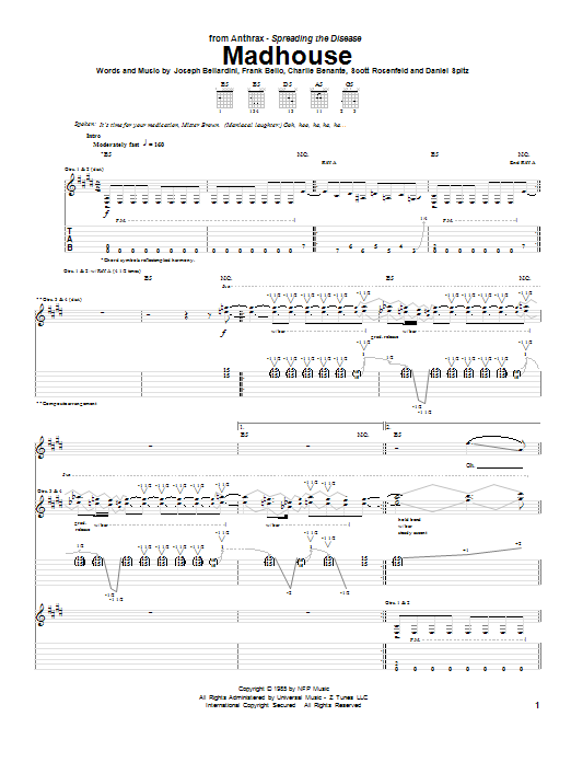 Download Anthrax Madhouse Sheet Music