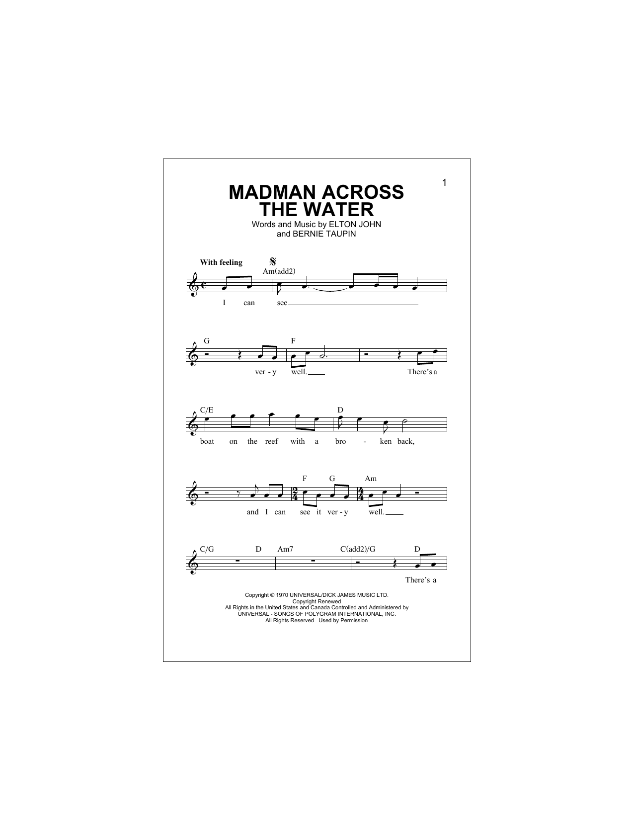 Download Elton John Madman Across The Water Sheet Music