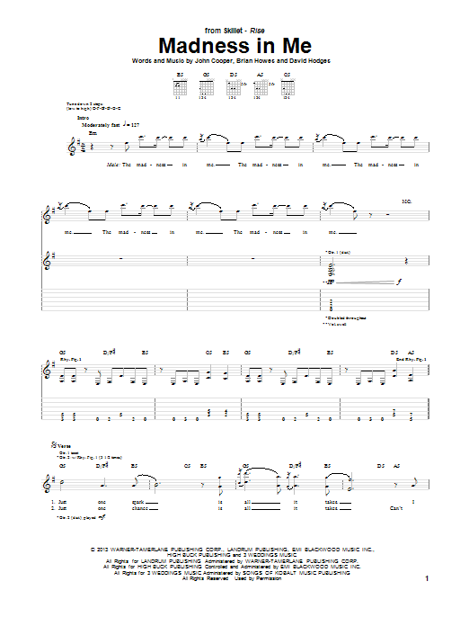 Download Skillet Madness In Me Sheet Music
