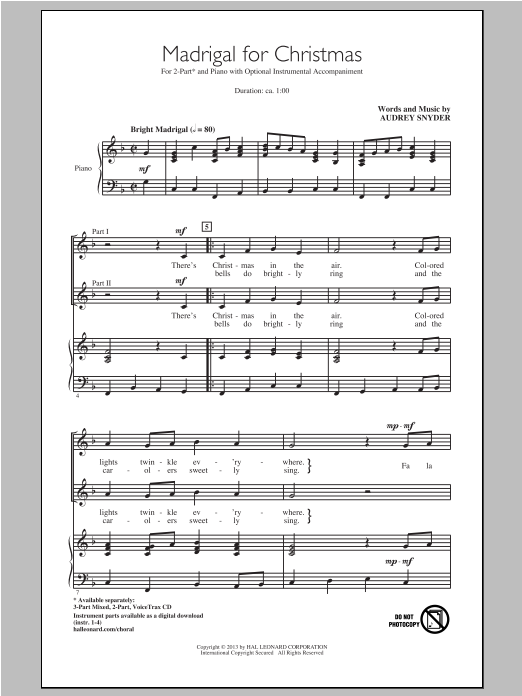Download Audrey Snyder Madrigal For Christmas Sheet Music