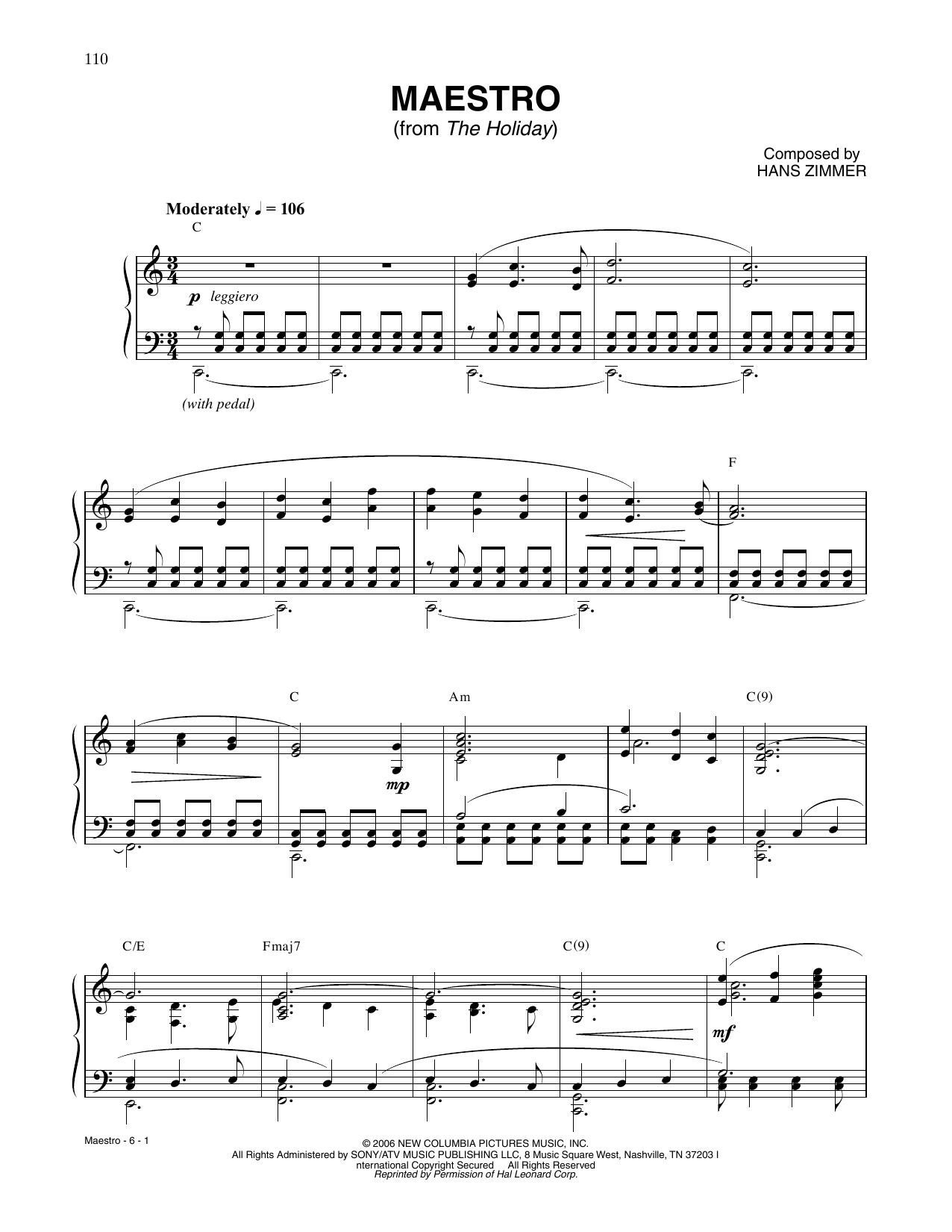 Download Hans Zimmer Maestro (from The Holiday) Sheet Music