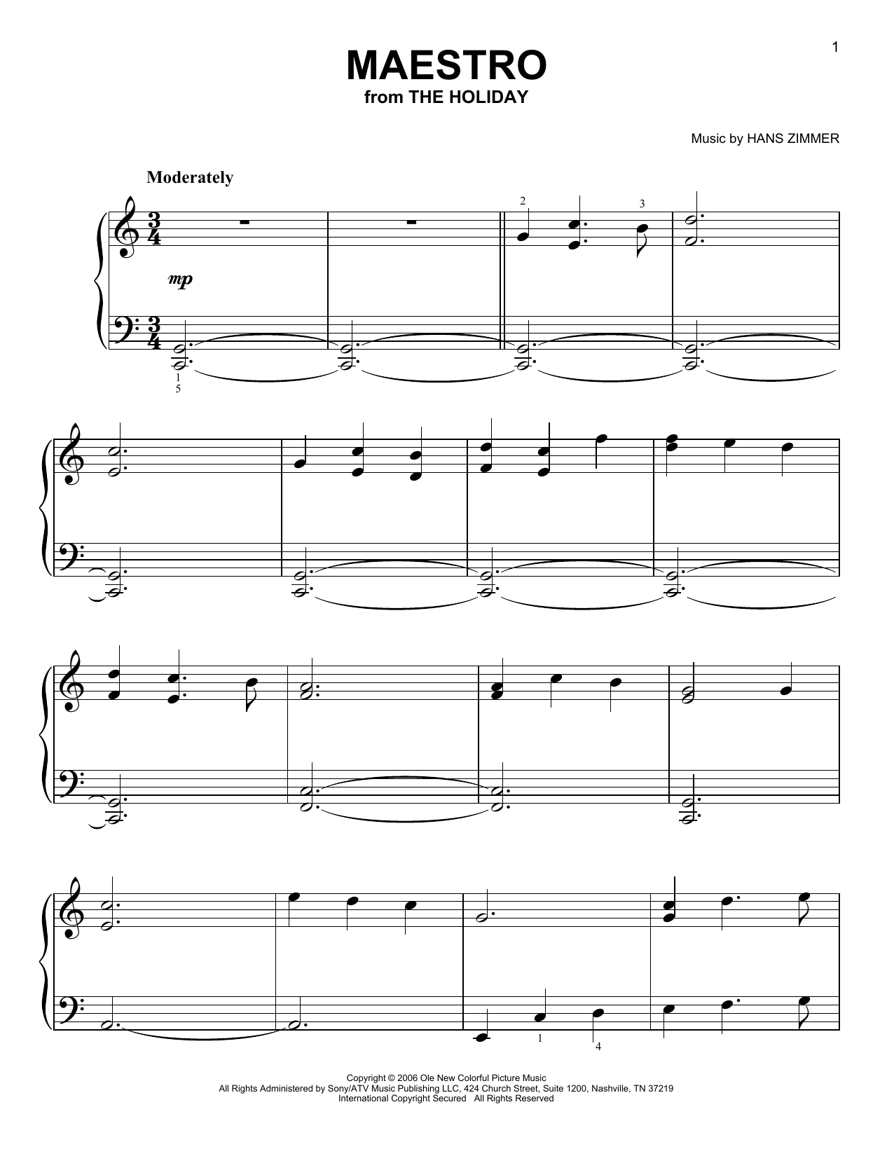 Download Hans Zimmer Maestro (from The Holiday) Sheet Music