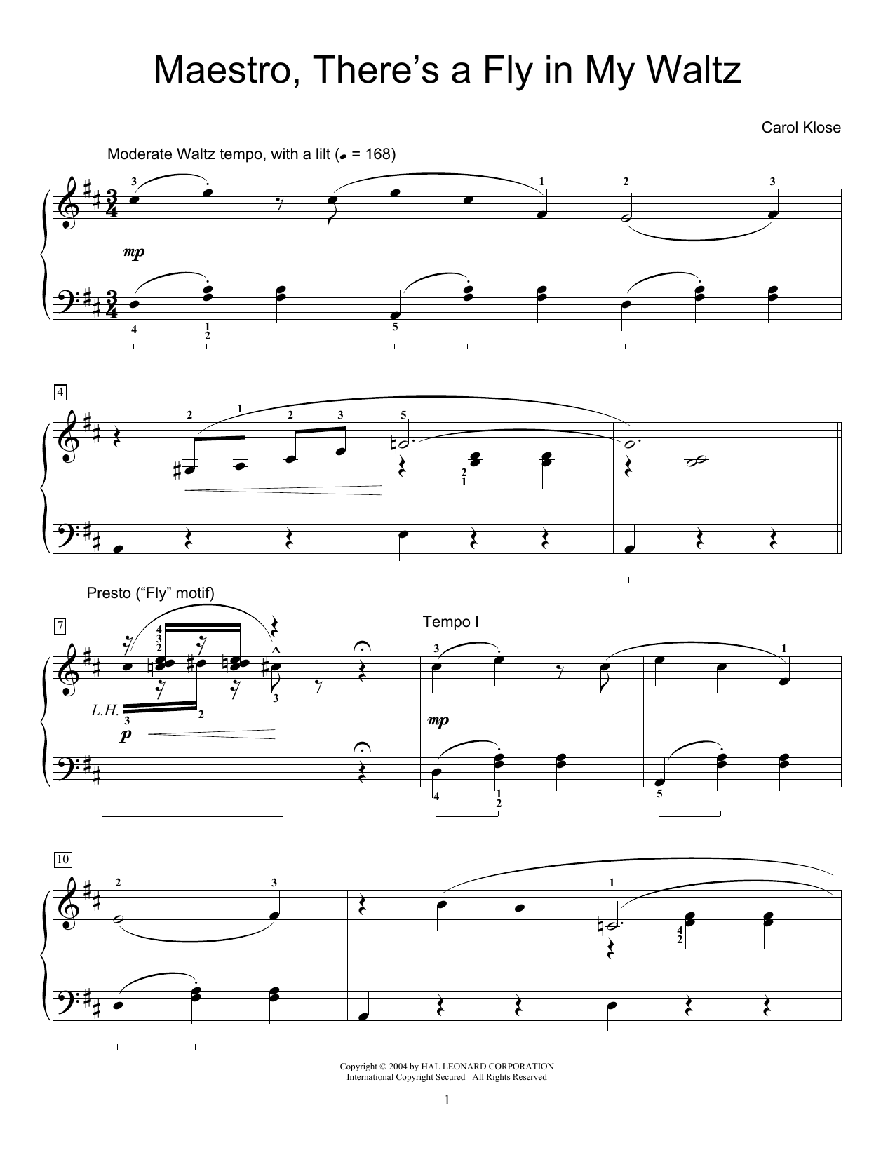 Download Carol Klose Maestro, There's A Fly In My Waltz Sheet Music