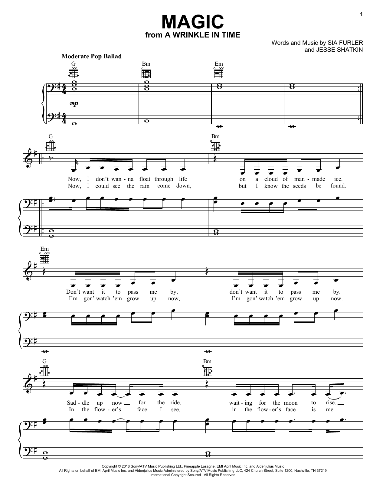 Download Sia Magic (from A Wrinkle In Time) Sheet Music