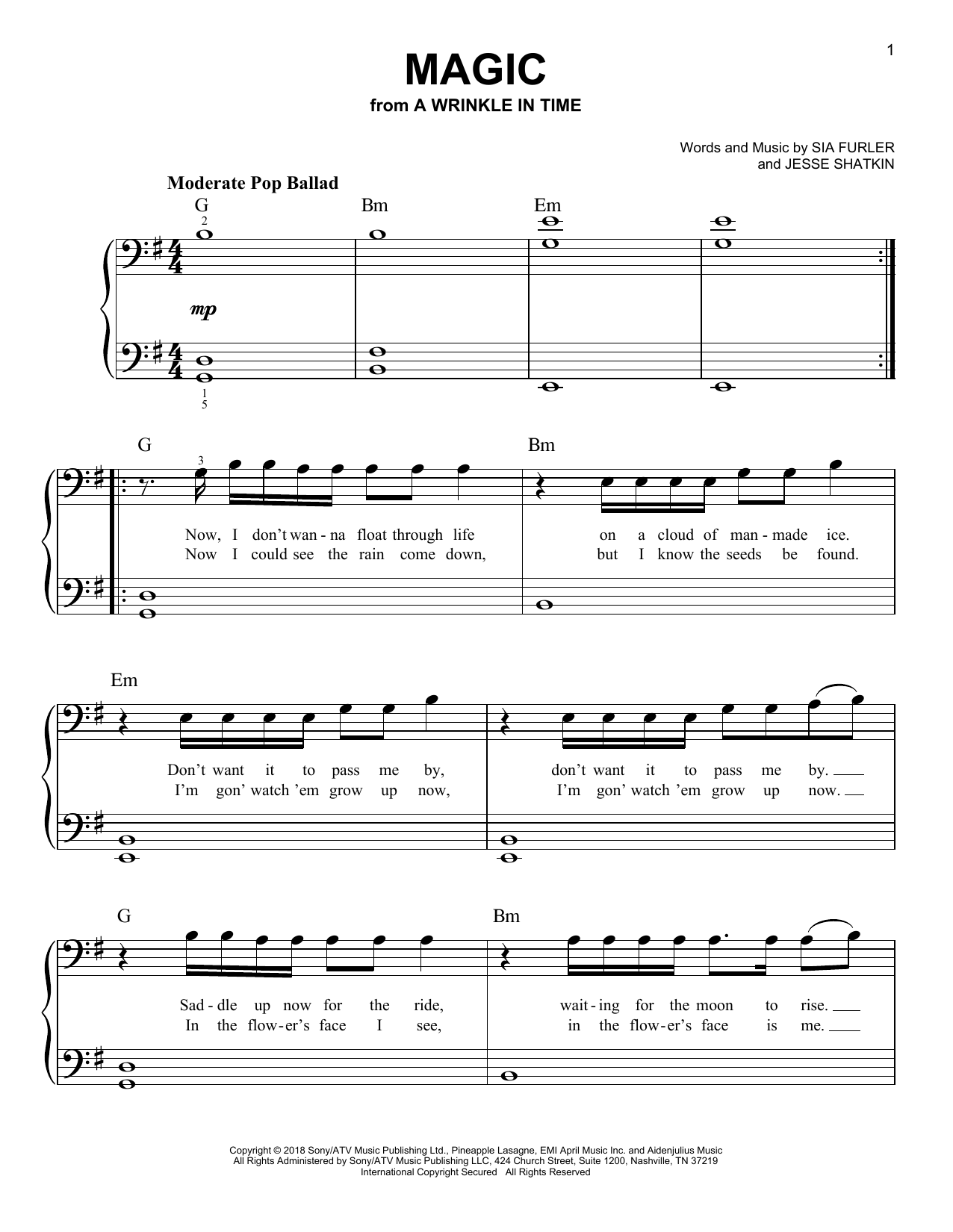 Download Sia Magic (from A Wrinkle In Time) Sheet Music