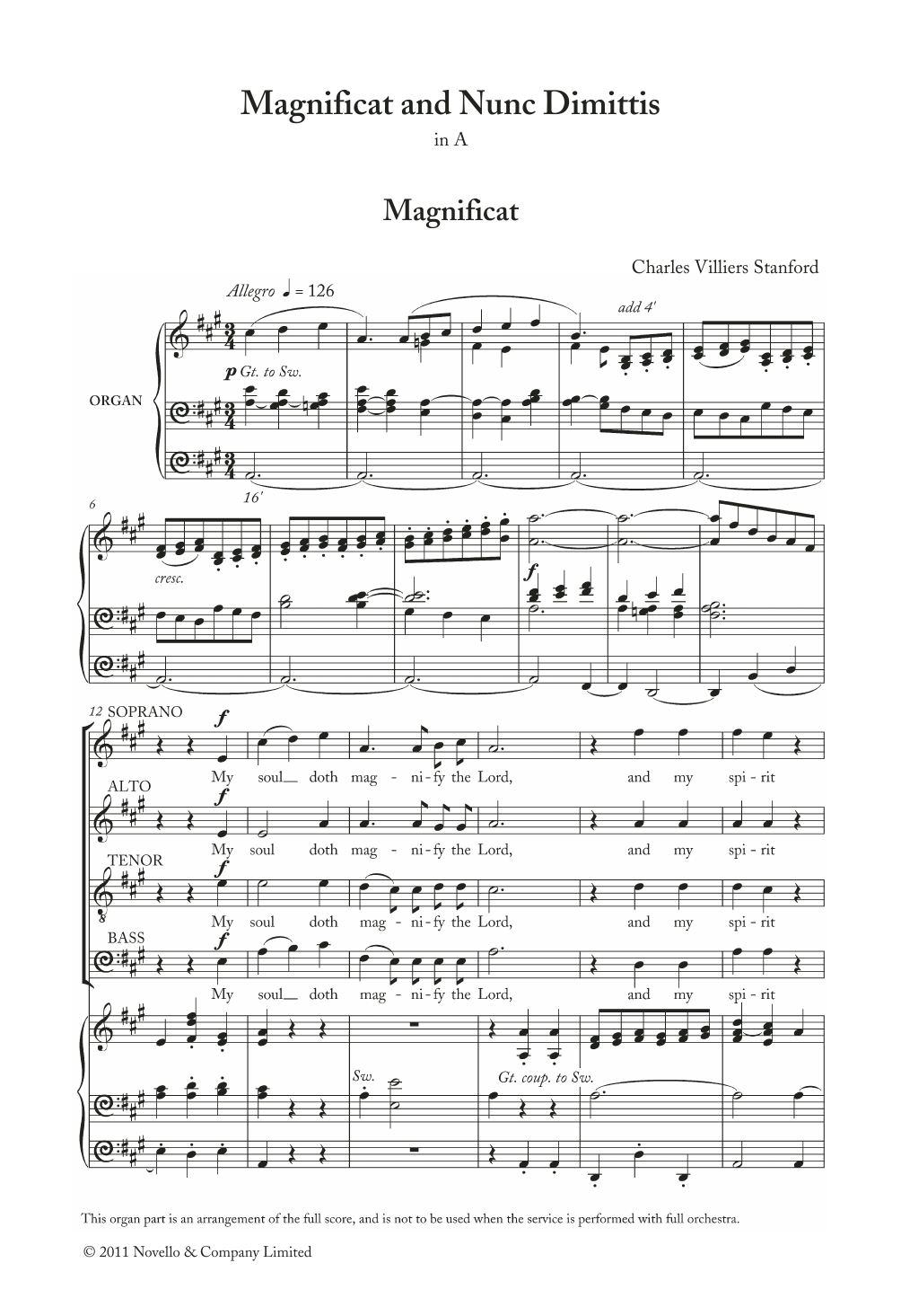 Download Charles Villiers Stanford Magnificat And Nunc Dimittis In A Sheet Music