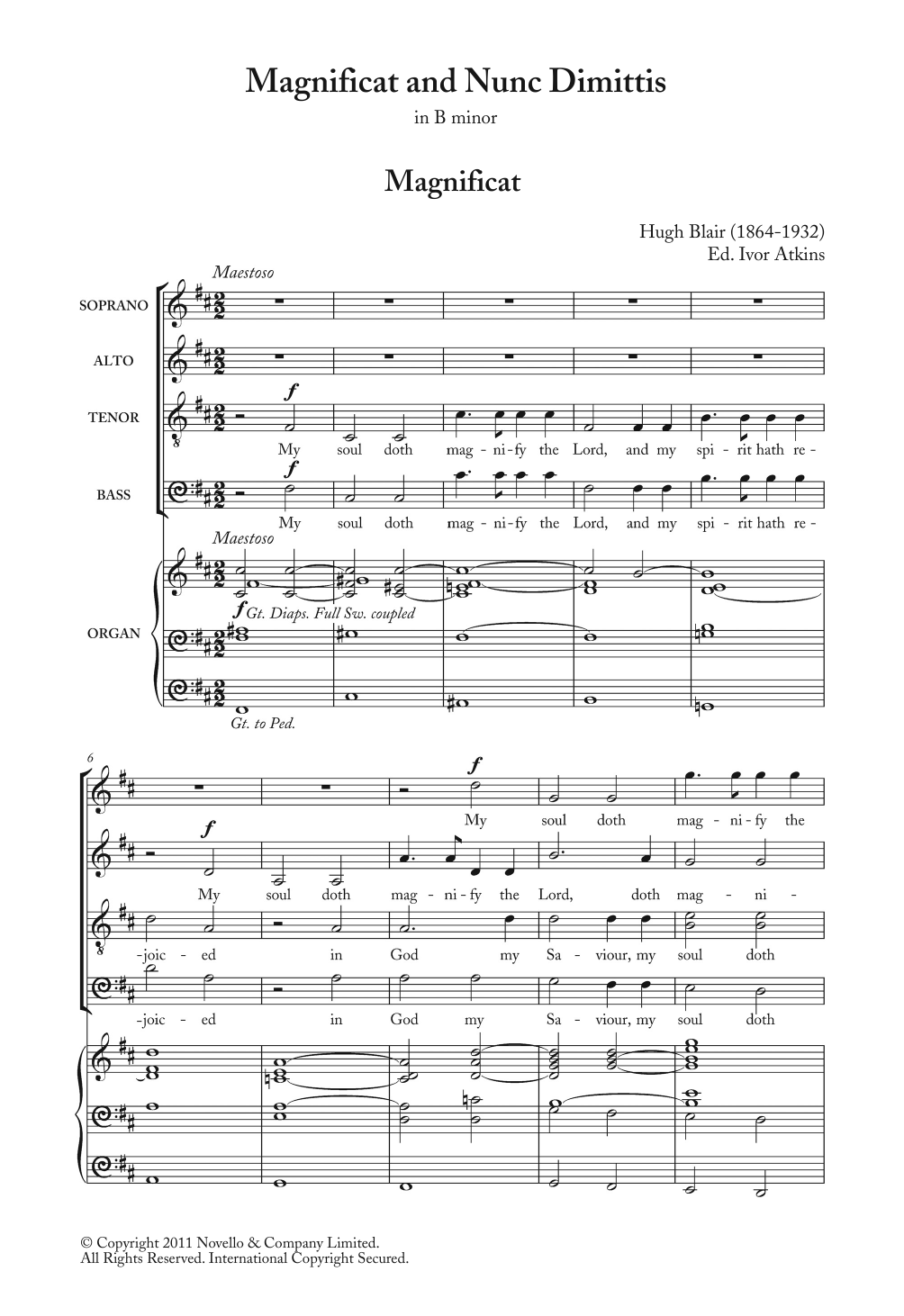 Download Hugh Blair Magnificat And Nunc Dimittis In B Minor Sheet Music