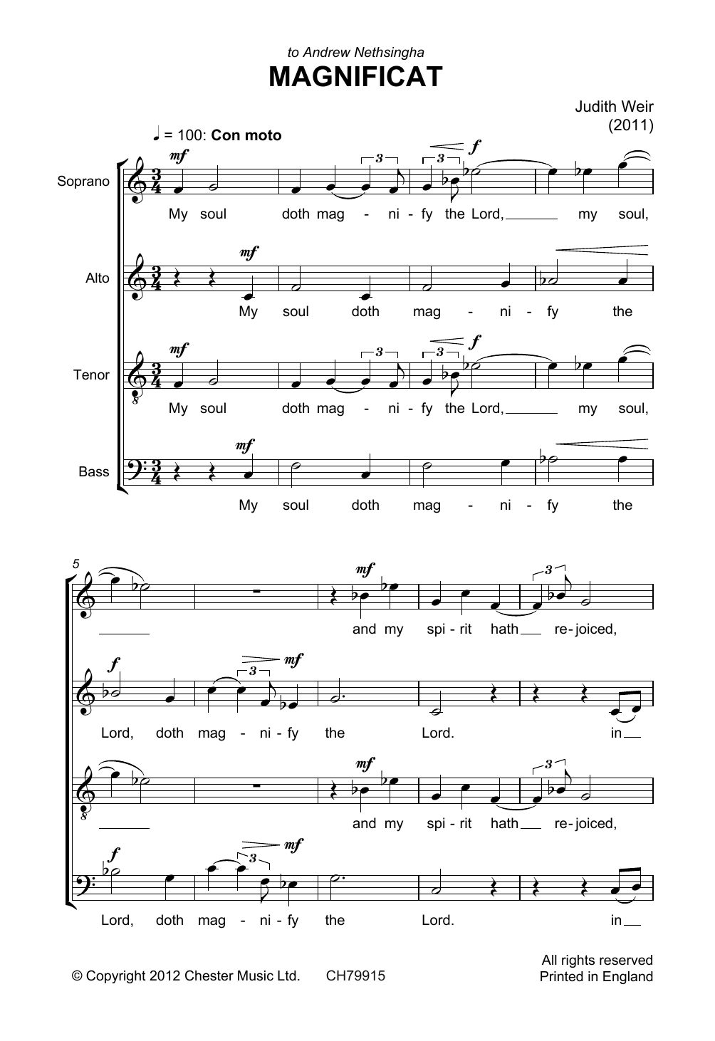 Download Judith Weir Magnificat And Nunc Dimittis Sheet Music