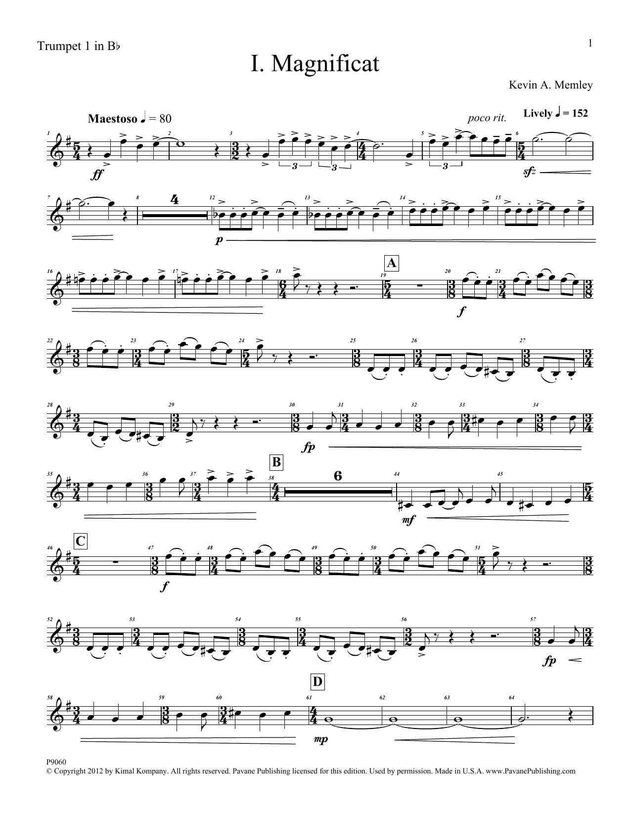 Download Kevin Memley Magnificat (Brass Quintet) (Parts) - Tr Sheet Music