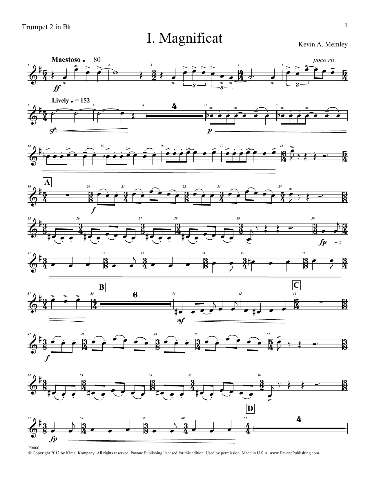Download Kevin Memley Magnificat (Brass Quintet) (Parts) - Tr Sheet Music