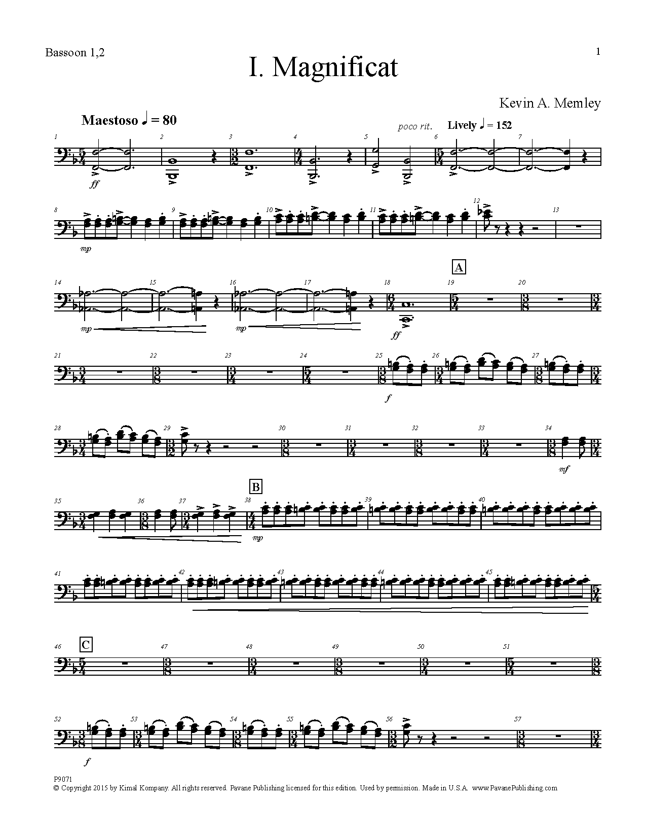 Download Kevin A. Memley Magnificat - Bassoon 1, 2 Sheet Music