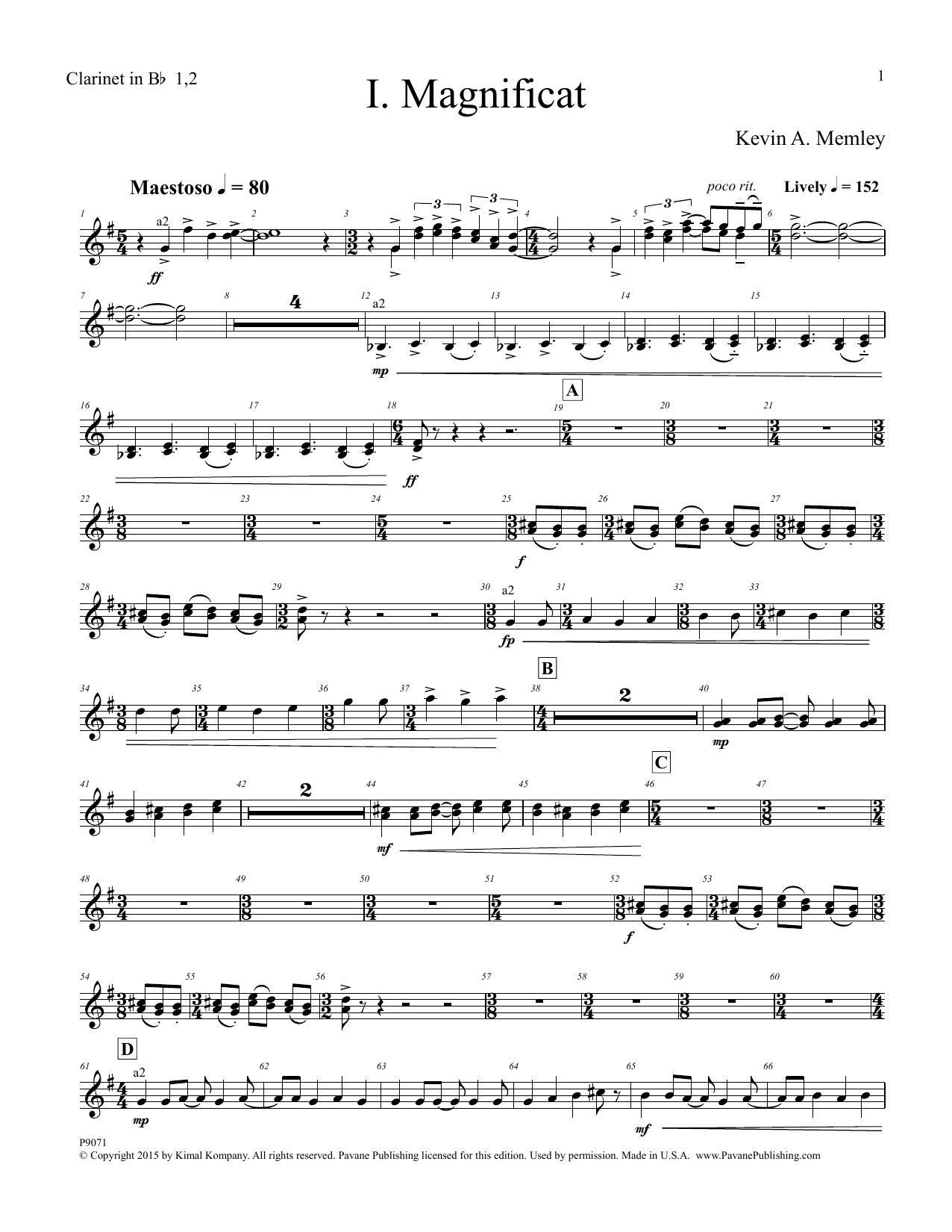Download Kevin A. Memley Magnificat - Clarinet 1 & 2 Sheet Music