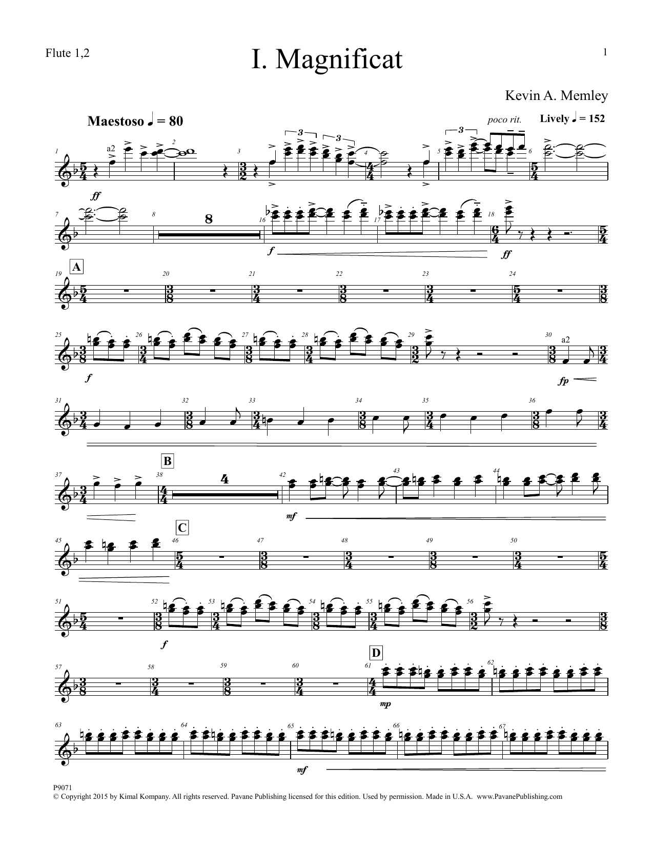 Download Kevin A. Memley Magnificat - Flute 1,2 Sheet Music